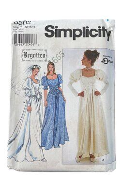 90s Simplicity 8502 Dress Pattern Sizes 12-16 Medieval Inspired Bridal UNCUT